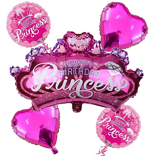 Image of WISHKEY Cute Adorable Set Of 5 Princess Foil Balloons For Birthday Celebration Decoration Bunch Of Decorative Balloon Bouquet For Girl's Bday Party (Pack Of 5, Pink)