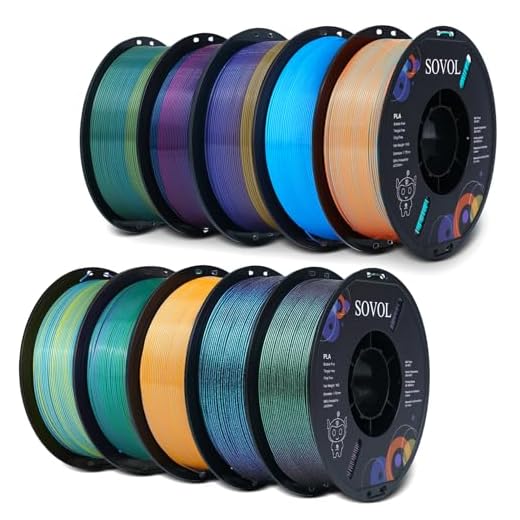 Sovol Silk PLA Filament 10KG Kit, Silk Tri Color & Dual Color Co-Extrusion PLA, Shiny Multicolored Fast Change Rainbow 3D Printer Filament, Glitter PLA Materials 1.75mm 1kg/ 2.2lbs +/-0.03mm