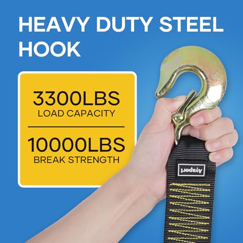Ayaport Boat Trailer Winch Strap with Hook 2” x 20’ 10000lbs Break Strength Hand Crank Boat Trailer Strap (Steel Hook)