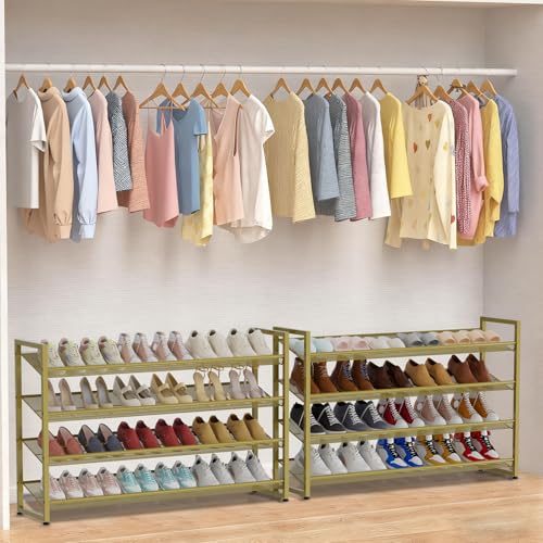 Image of Large Shoe Rack 8 Tier Shoe Organizer, Heavy Duty Metal 4-Tier Stackable Shoe Storage Vertical Shoe Rack for Closet Front Door Entrance, Up to 50 Pairs, 44.8 inch W x 11.4 inch D x 56.7 inch H, Gold