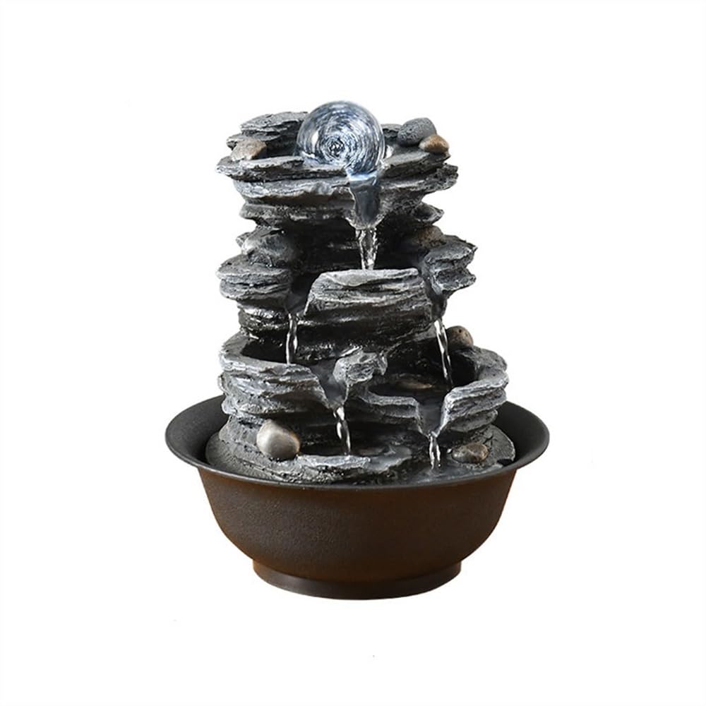 Desktop fountain Small Rockery Office Desktop Running Water Ornaments Fortune Feng Shui Ball Fountain Circulation Features Desk waterfall decor