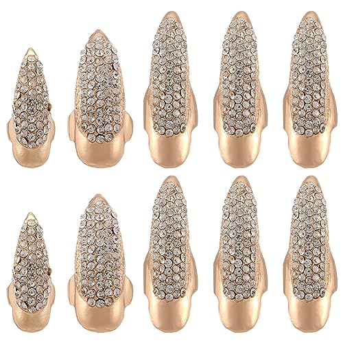 Lurrose Nail Claw Ring 10pcs Halloween Costume Claws Gothic Fake Nails Rings Punk Full Finger Rings for Halloween Cosplay Party