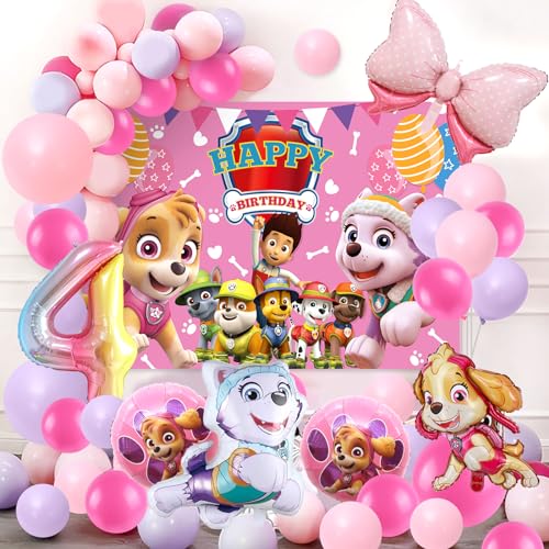 Dog Decorazioni Compleanno,Dog Decorazioni Feste Compleanno,Palloncini, Compleanno Kit,La Sfondo,Tema Compleanno 4 Anni per Festa Decorazioni Forniture