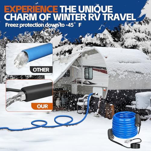 Image of Heated Water Hose for RV,Heated Drinking Water Hose with Thermostat,Lead and BPA Free,1 /2 inchInner Diameter,Temperatures Down to -40F Self-Regulating,Blue Appearance (75FT)