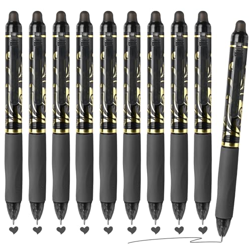 Temiary 10 bolígrafos retráctiles borrables punta 0.5 mm negro