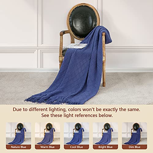Inhand Knitted Throw Blankets For Couch And Bed, Soft Cozy Knit Blanket With Tassel, Navy Blue Lightweight Decorative Blankets And Throws, Farmhouse Warm Woven Blanket For Men And Women, 50"X60" #TOP7