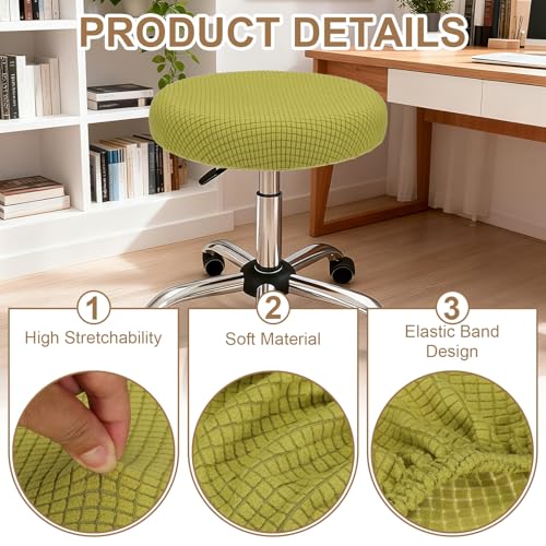 Housse de tabouret extensible jacquard vert lavable assise 30cm