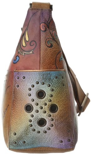Image of Anuschka Women's Genuine Leather Shoulder Bag | Hand Painted Original Artwork | Classic Hobo With Studded Side Pockets | Genuine Leather