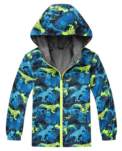 SEAUR Boys Hooded Rain Jacket Lightweight Waterproof Mech Lined Raincoats for Kids Outdoor Windbreaker Jackets