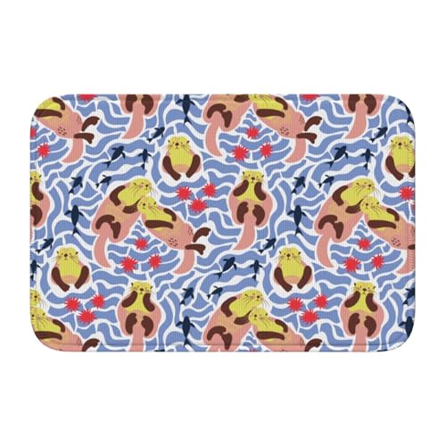 玄関マット ラッコ 可愛い バスマット 室内 屋外 足拭きマット カーペット おしゃれ 北欧 滑り止め付き 洗える ベットルーム 浴室 台所 寝室 業務用 家庭用 40×60cm