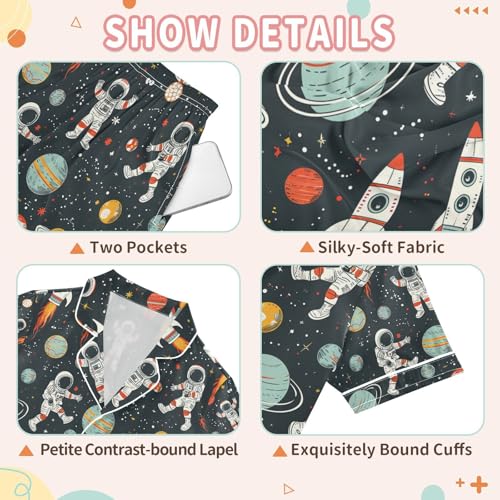 senya Lunar Astronaut Satin Summer Pajama Sets Silk Short Sleeve Button Down Sleepwear3