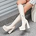 Knee High Boots for Women Platform Square Toe Chunky Block Heeled Long Tall Boots Womens Fashion Leather High Heels Comfortable Party Cosplay Halloween Pull On Boot with Side Zipper(Beige,6)