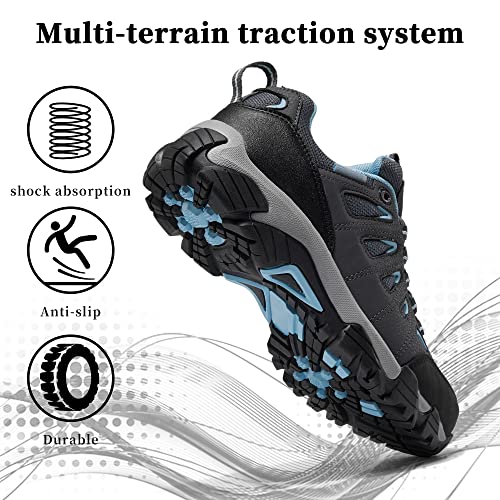 Shulook Women'S Waterproof Hiking Shoes Lightweight Walking Outdoor Trekking Trails Camping Shoes Grey Blue thumb #4