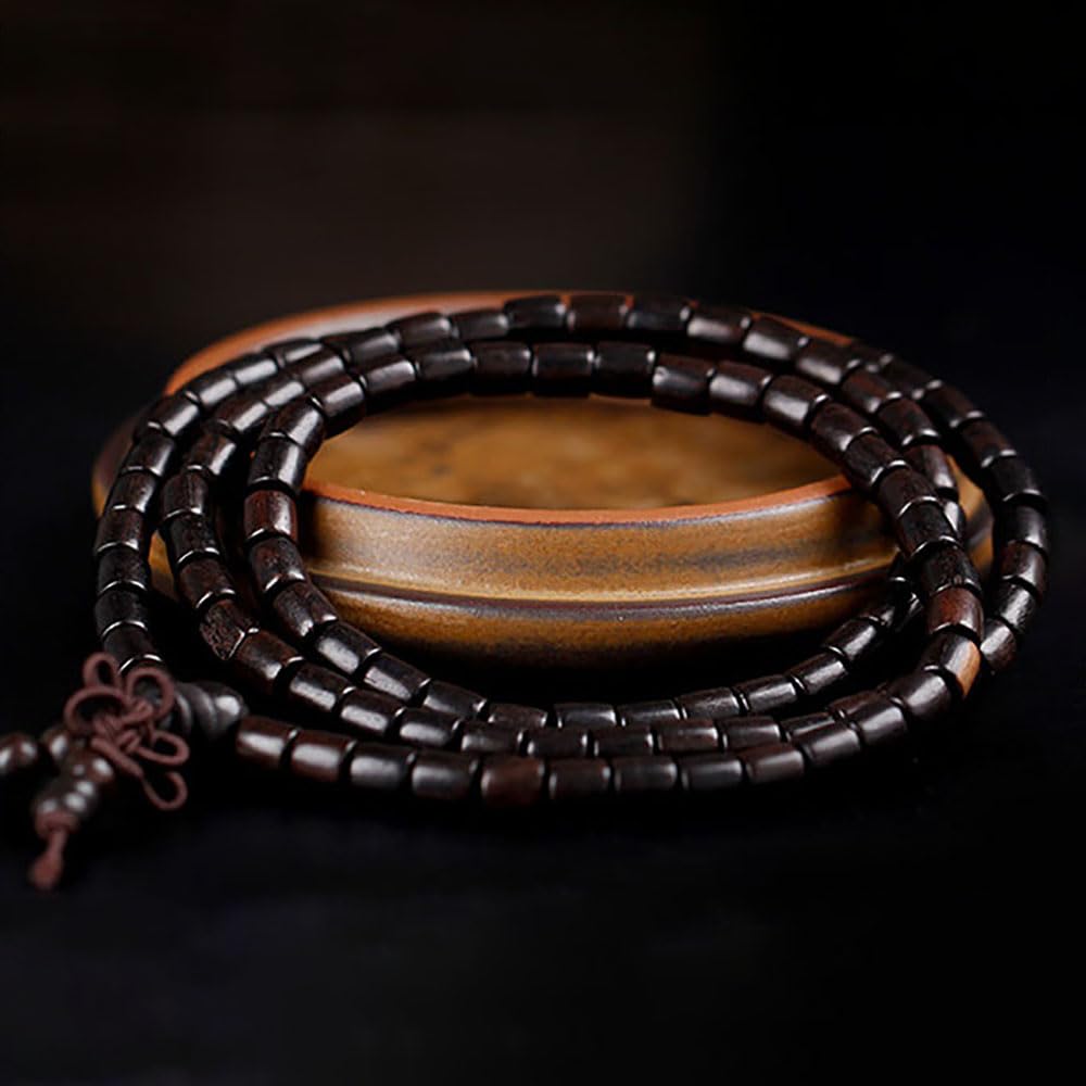 ZXQUEGF Accessori per la Meditazione, Collana in Legno, Rosario di Buddha, 108 Perline di Ebano Naturale, 8 mm