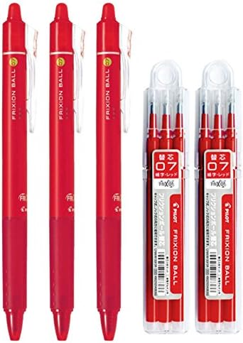 Miniatura 1 de Pilot FriXion Ball Knock - Bolígrafos retráctiles de tinta de gel borrable, punta extrafina de 0.028 in, tinta roja, 3 bolígrafos y 6 recambios