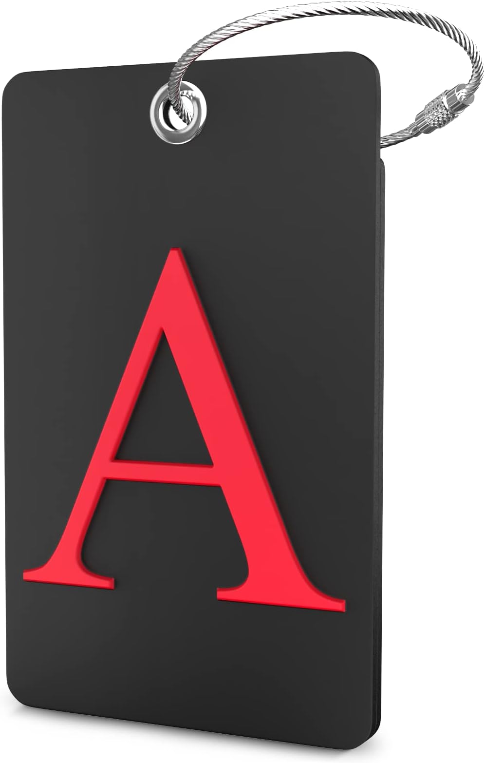 ShackeLuggage Tag Initial - Fully Bendable Tag w/Stainless Steel Loop (Black) (Letter A)
