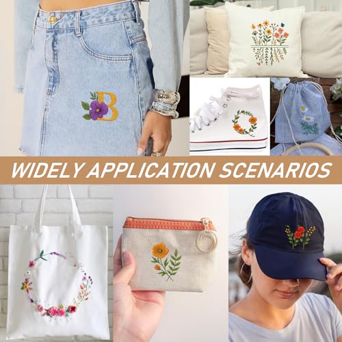 Image of Water Soluble Hand Sewing Stabilizers - 4 Sheets 200+ A-Z Letter Stick and Stitch Embroidery Paper Designs Wash Away with Pre-Printed Flower and Alphabet Patterns for Hand Sewing Lover Beginners