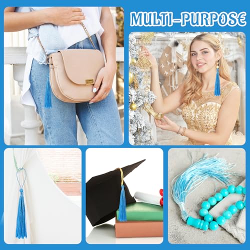 Image of 100 Pcs Bookmark Tassels Bulk Lake Blue Soft Craft Silky Handmade Mini Tassels for Jewelry Making with Loops for DIY Craft Accessory Dress Decoration