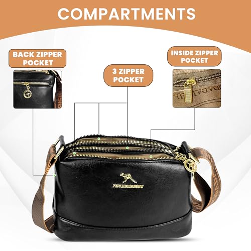 Image of Storite PU Leather Sling Bag, Crossbody Bag with Multi-Compartment for Women and Girls With Adjustable Shoulder Strap -(25x16x9 cm)