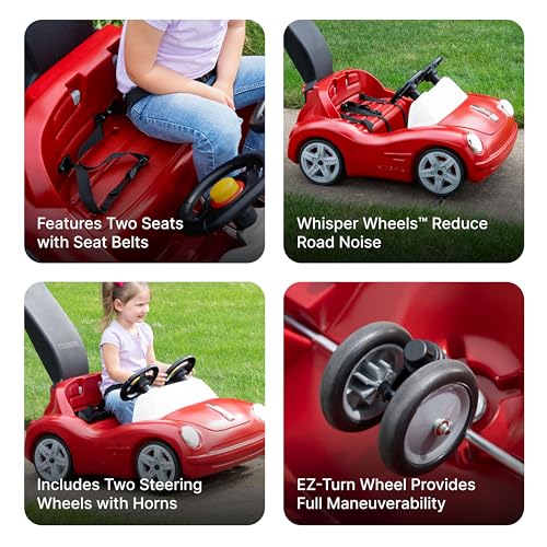 Image of Step2 Side-by-Side Push Around Roadster, Kids Push Car, 2 Seat Ride On Car, Seat Belts & Horn, for Toddlers 1.5-4 Years Old, Red