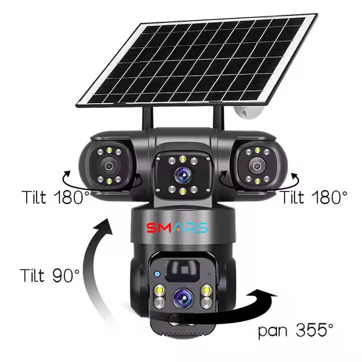 Image of smars 12 MP Full HD Tripple Lens 4G Solar Powered CCTV Camera | Manual Side Rotation| Auto Tracking | Human Detection | Color Night Vision | Two-Way Audio