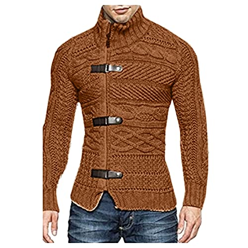 Tops for Men Pullover Solid Color Cardigan Long Sleeve Fashion Slim Fit Sweater Autumn Winter Casual Loose Blouse Coat (02 Brown, XL)