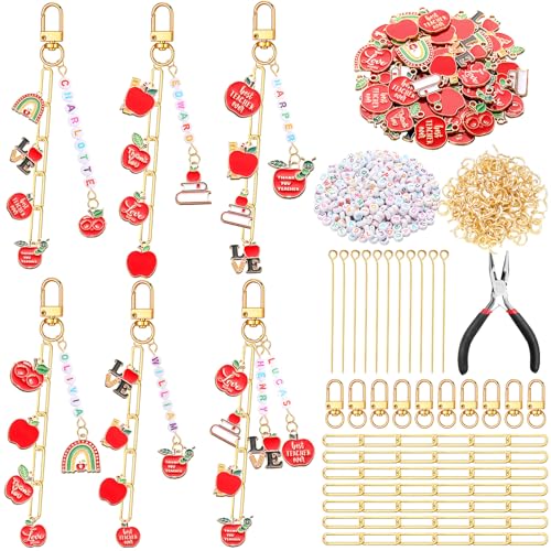 CraftyDream 558 Pcs Teacher Appreciation Keychains Gifts DIY Beads Assistant