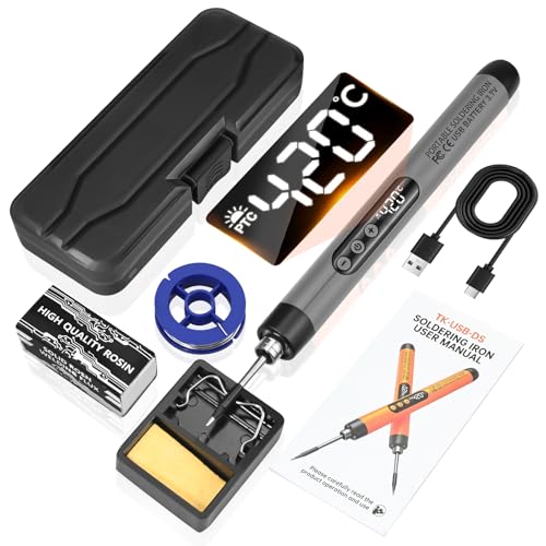 Cordless Soldering Iron Kit with LCD Display - Rechargeable USB C Soldering Iron Adjustable Temperature 260-420 Portable Soldering Irons 1000mAh Welding Kit Electric Soldering Irons Pen