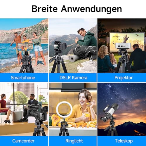 Rollei Compact Traveler Star S4, 188cm Kamera Stativ Leicht Kompakt aus Aluminium Fotostativ mit Kugelkopf für DSLR Dreibeinstativ für Smartphone mit Handyhalterung, Kamerastativ-Camera-Tripod