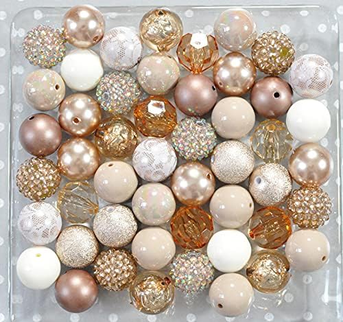 20mm Neutrals Bubblegum Bead Mix Brown Tan Taupe Chunky Plastic Beads in Bulk