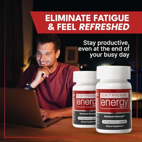 Image of Herbal Nitro Extreme Energy Pills - 6 to 10 Hour Boost, No Crash or Jitters Maximum Strength Natural Energy Supplement for Women & Men - Fatigue, Focus & Motivation (60 Count)