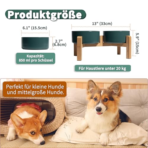 Hundenapf Set Erhöht Hunde Napfset - Doppel Napf Hund Keramik mit rutschfestem Ständer - Erhöhte Futterstation Hund 2er Set für Futter und Wasser - Ideal für kleine und mittelgroße Hunde - 2 x 850 ml