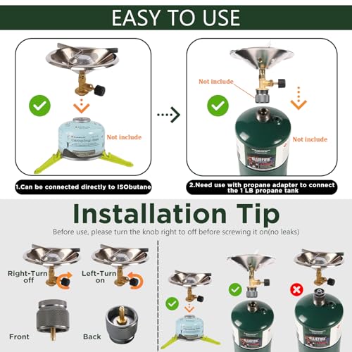 Image of Hotdevil Portable Camping Stove Burner With Fuel Can Canister Stand equivalent to Bottletop Propane Camping Stove Single Burner Backpack Stove with Adjustable Stand (Gas Canister Not Included)