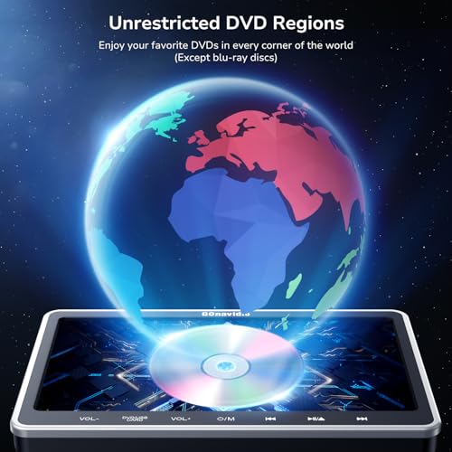Image of GOnavidio 10.1 inch Dual Car DVD Player with HDMI Input - Auto Suction Disc, Dual Movies Playback, 2 Headphones & Brackets, USB /TF Card, Last Memory - Backseat Entertainment System Without Battery