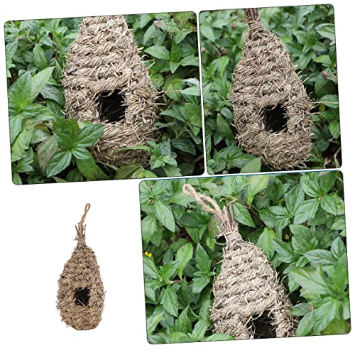 Glstoy 1Pc Oval Bird Nest Outdoor Bird Aviary Birdcage Straw Bird Nesting House Hummingbird House Bird Feeding House Bird Sleeping House Creative Pet House Straw Woven Shelter Yellow Toy #TOP3