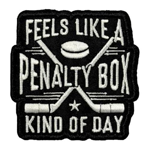 Feels Like A Penalty Box Kind of Day Patch, Game Day Funny Hockey Player Iron On/Sew On Embroidery Fabric Applique Patches for Caps, Bags, Backpacks, Hat, Jackets, Uniform Patch Gifts 3 Inches