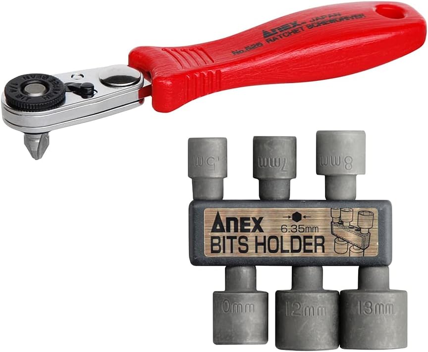 ANEX No.525-7S Ratchet Screwdriver, Compact Bit 52, Straight Type, Set of 7 Sockets