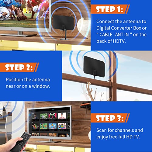 Eightwood Amplified Digital Hd Tv Antenna With Amplifier Signal Booster, 120+ Miles Range Support 4K 1080P Fire Tv Stick And All Tv’s Indoor Hdtv Antennae For Local Channels-10Ft Coax Cable #TOP2