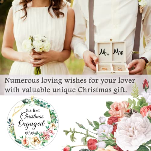 2022 First Christmas Engaged Ornament, Bridal Shower Gift, Married Ornaments Gift, Wedding Gift For Couple, Christmas Tree Ornaments Hanging Accessories, 3" Double-Sided Ceramic Ornament #TOP3