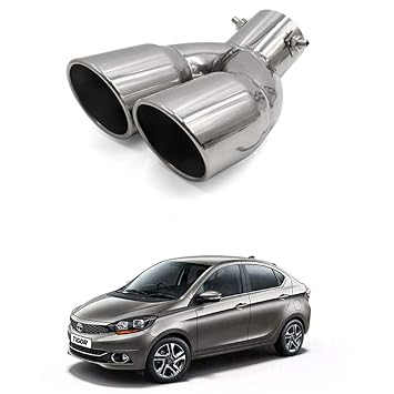 Oshotto Stainless Steel SS-011 Car Exhaust Dual/Double Pipe Muffler Silencer Cover Compatible with Tata Tigor (Chrome)