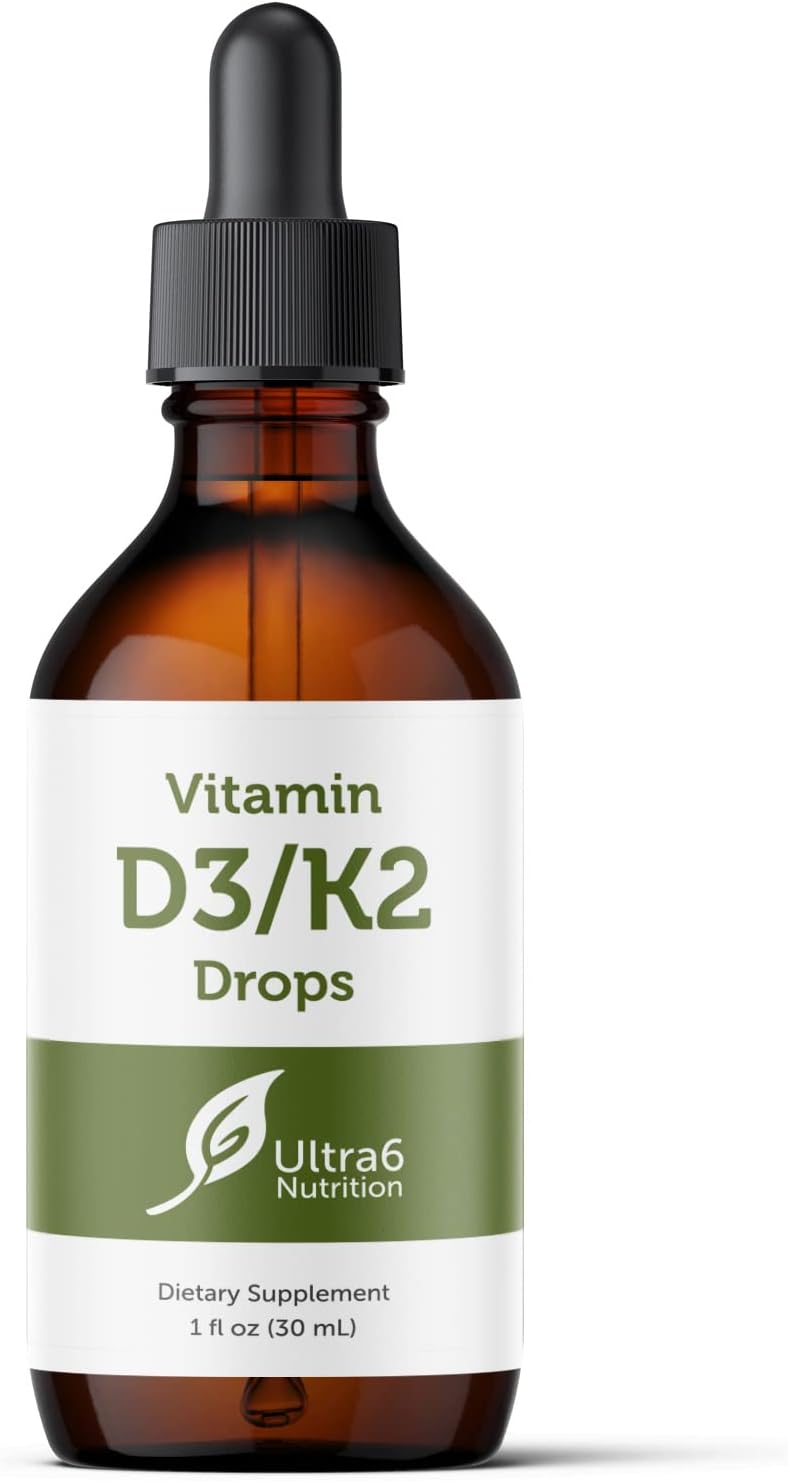 - Ultra6 Nutrition Vitamin D and K2 Drops - Liquid Vitamin D3 with K2 Supplements for Adults - Easy-to-Take, Flavor-Free, Highly Absorbable VIT D3 and K2 Supplements, Made in USA (30 ml)