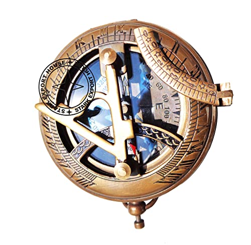 Brújula Antigua Redonda de Latón con Reloj Solar de 3 Pulgadas - Stark Export House miniatura 5