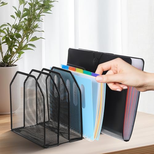 Raccoglitore portadocumenti da scrivania in rete metallica nera con 5 sezioni t per carta A4 Boo forniture per ufficio ideale per uso domestico e ufficio
