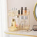 shuang qing 2-stöckiger Eck-Badezimmer-Organizer – klassisches Aufbewahrungsregal für Make-up, Parfüm und Toilettenartikel, platzsparendes Tablett für Badezimmer, Kommode, Küche (Vintage-Gold)