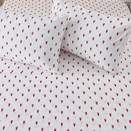 Great Bay Home 3-Piece Coastal Lightweight Microfiber Twin Sheet Set. Wrinkle Resistant, Comfortable, Soft, All Season Bed Sheets. Nantucket Collection - Lobster #TOP7