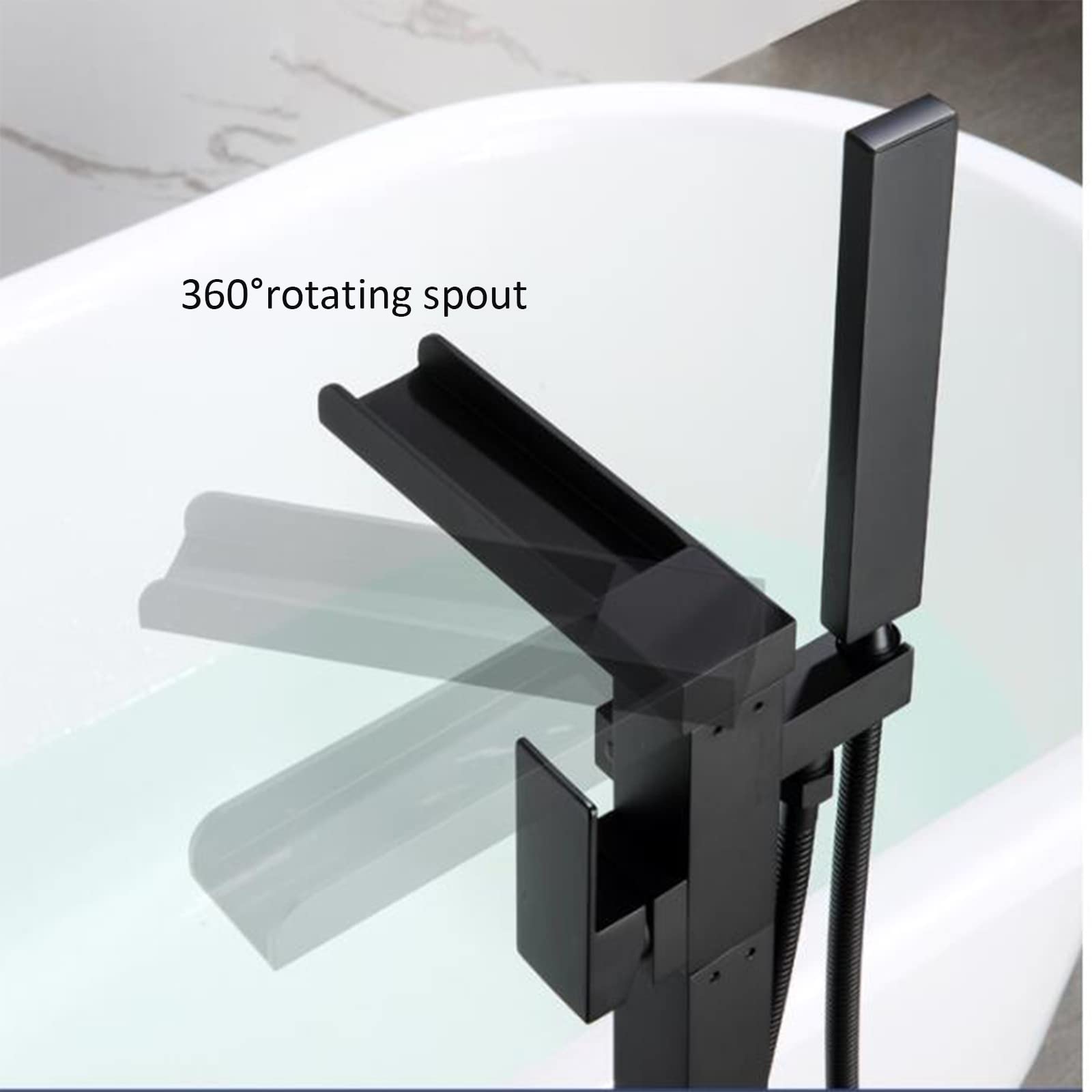 Grifo de bañera Grifo de baño Independiente de latón Caño Giratorio de 360 ​​​​° Grifo Mezclador para bañera Llenador de bañera en Cascada con Grifo para bañera con Ducha de Mano Grifos de baño para