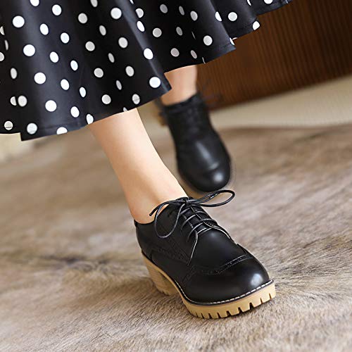 SaraIris Sapato feminino confortável salto grosso, cadarço, brogues Oxfords, 1 Black, 5