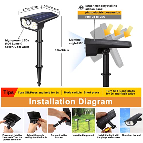 Solar Spot Lights Outdoor Motion Sensor, Bright Led Motion Sensor Outdoor Lights, Ip68 Waterpoof Solar Landscape Lights, 3 Lighting Mode 2-In-1 Garden Lights For Yard Driveway Walkway Wall(2 Pack) #TOP5