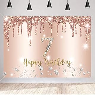 Happy 7th Birthday Decorations Backdrop Banner for Girls Happy 7 Years Old Fabric Sign Poster Gilr Birthday Rosegold Photography Background 7th Birthday Party Supplies, 150x90cm