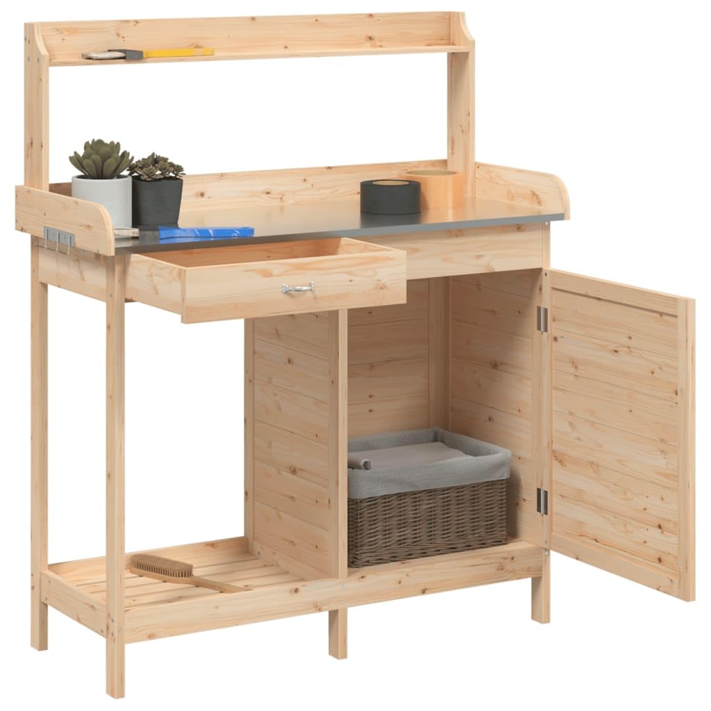 ShGaxin Mesa para macetas con Armario Madera de Abeto 110,5x45x124,5 cm, Invernaderos Huerto, Banco De Trabajo De Jardinería, Banco De Trabajo para Macetas, Mesa De Jardinería - 156343